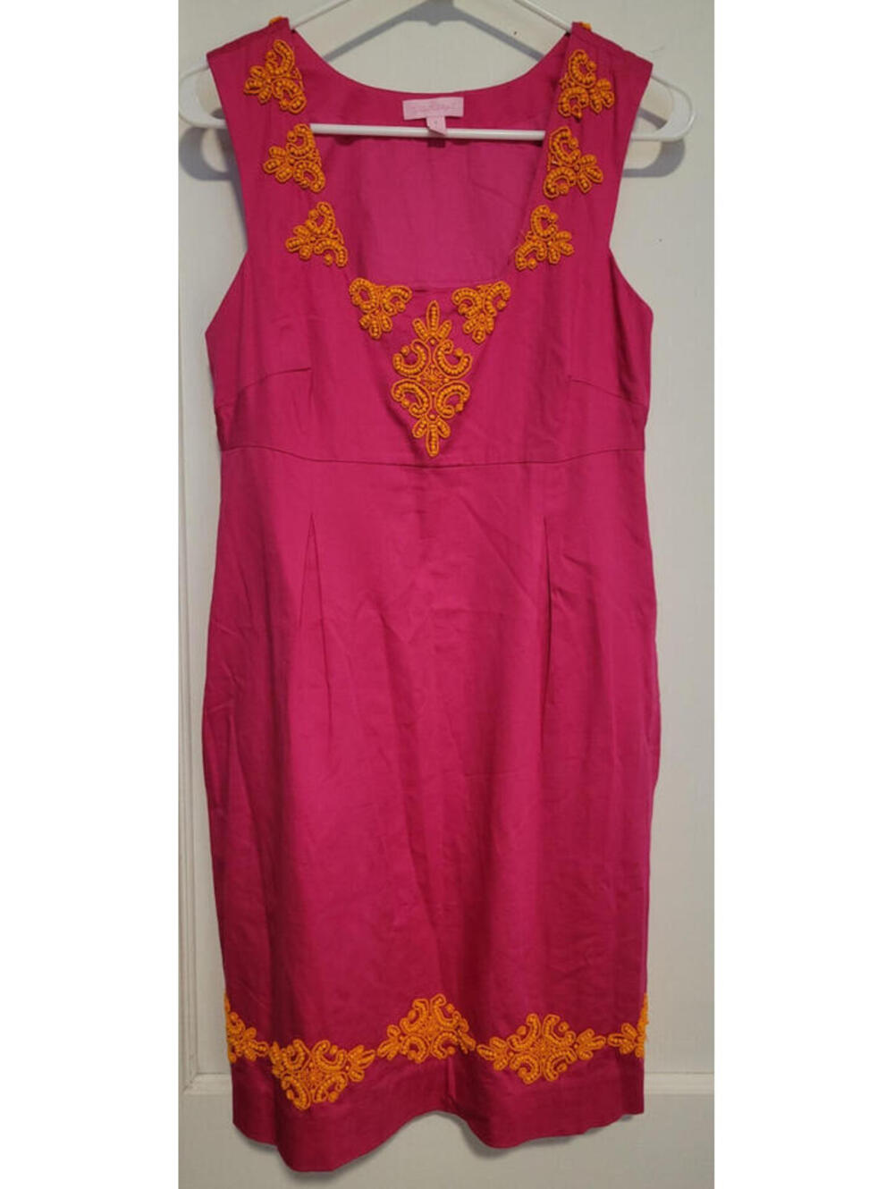 Lilly Pulitzer Pink Sleeveless Dress Women’s 6 Orange Beaded Detail